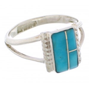 Turquoise Inlay And Silver Ring Size 4-1/2 EX43011