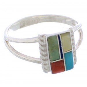 Sterling Silver Multicolor Inlay Ring Size 6 EX43205