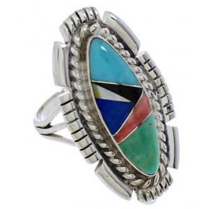 Multicolor Inlay Silver Southwest Ring Size 7 TX40755