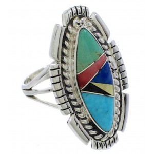 Multicolor Inlay Southwestern Silver Ring Size 8-3/4 TX40774