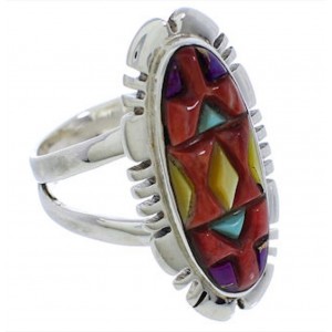 Authentic Southwestern Silver Multicolor Ring Size 8-3/4 TX38024