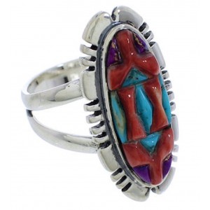 Authentic Silver Southwest Multicolor Inlay Ring Size 7-3/4 TX38059