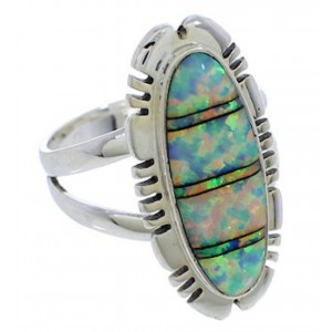 Genuine Silver Southwest Opal Inlay Ring Size 8-1/4 TX38153