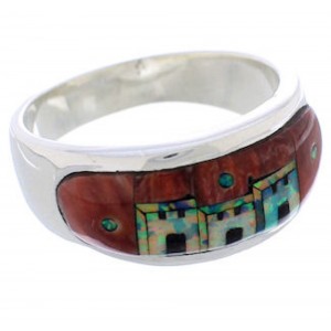 Southwest Pueblo Design Multicolor Ring Size 11-1/4 TX42088