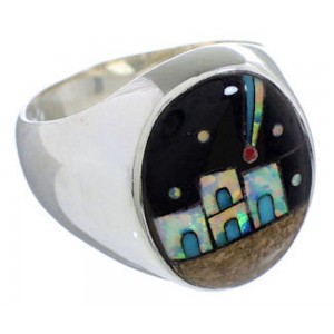 Native American Pueblo Multicolor Silver Ring Size 12-1/4 TX42289