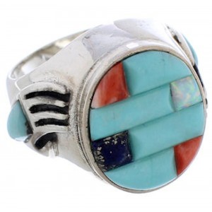 Turquoise Multicolor Southwest Silver Bear Paw Ring Size 9-3/4 EX50809