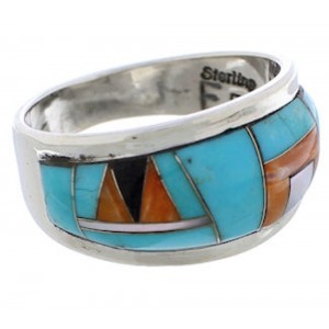 Turquoise Multicolor Genuine Sterling Silver Ring Size 8-1/2 EX50877