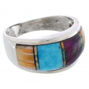 Genuine Sterling Silver And Multicolor Ring Size 8-1/2 EX50903