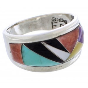 Sterling Silver Multicolor Inlay Southwest Ring Size 6-1/4 EX50936