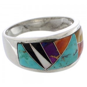Genuine Sterling Silver Multicolor Inlay Ring Size 8-3/4 EX50971
