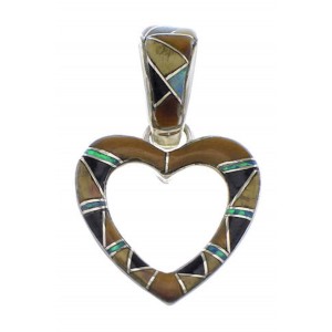 Multicolor Inlay Heart Southwestern Silver Pendant PX28794