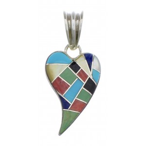 Multicolor Inlay Southwest Sterling Silver Heart Pendant PX28800
