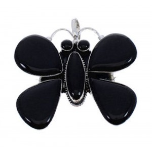 Jet And Sterling Silver Butterfly Pendant PX23687