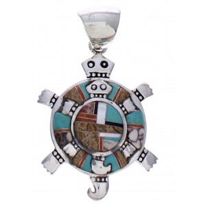 Multicolor Inlay Turtle Sterling Silver Pendant PX29419