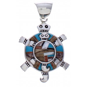 Southwestern Multicolor Sterling Silver Turtle Jewelry Pendant PX29429