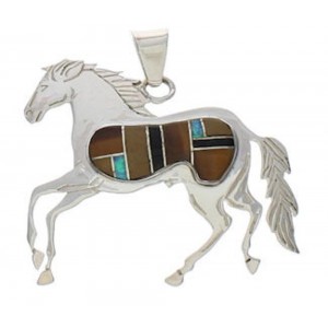 Southwest Multicolor And Sterling Silver Horse Pendant EX29387