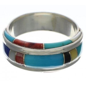 Sterling Silver Multicolor Inlay Ring Size 4-3/4 EX41687