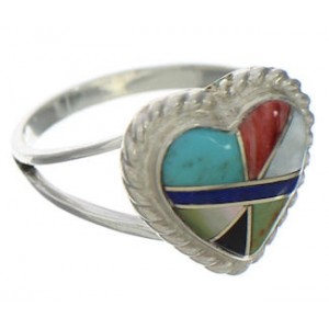 Multicolor And Sterling Silver Heart Ring Size 5-1/4 EX41967