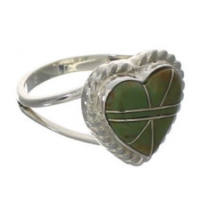 Turquoise Southwestern Silver Heart Ring Size 4-3/4 EX42055