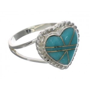 Southwest Silver Turquoise Heart Ring Size 5-1/4 EX42122