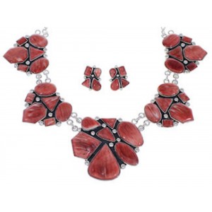 Red Oyster Shell Southwest Link Necklace And Earrings Set EX32907