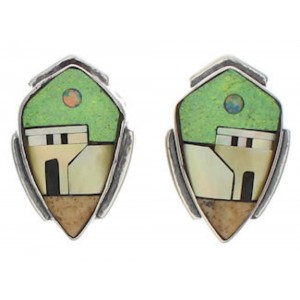 Native American Village Design Multicolor Inlay Earrings EX32512