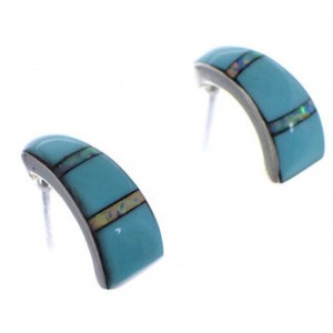 Turquoise Opal Inlay Southwest Post Hoop Earrings PX24904