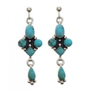 Southwestern Silver Turquoise Post Dangle Earrings TX26254