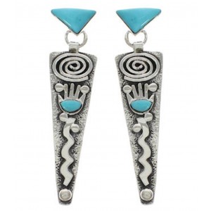 Genuine Sterling Silver Turquoise Inlay Post Dangle Earrings EX24787