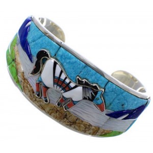 Multicolor Sterling Silver 3-D Horse Jewelry Cuff Bracelet MX28155