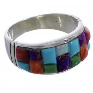 Multicolor Inlay Southwest Sterling Silver Ring Size 8-1/2 EX50670