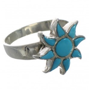 Turquoise Southwest Sun Silver Ring Size 7-1/2 CX52093