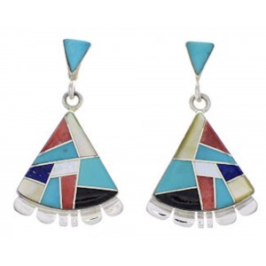 Southwestern Multicolor And Silver Post Dangle Earrings PX32143