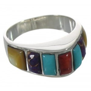 Southwestern Sterling Silver Multicolor Ring Size 6-1/2 VX36690