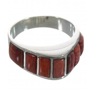 Sterling Silver Red Oyster Shell Inlay Ring Size 7-1/2 VX36727