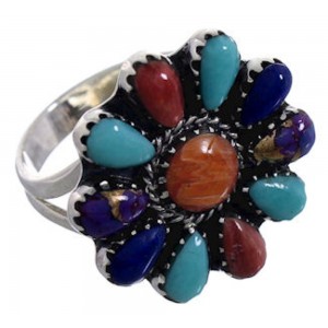 Multicolor Southwest Sterling Silver Ring Size 7-3/4 EX43859