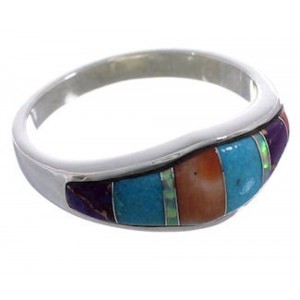 Sterling Silver Multicolor Inlay Ring Size 6 EX43927