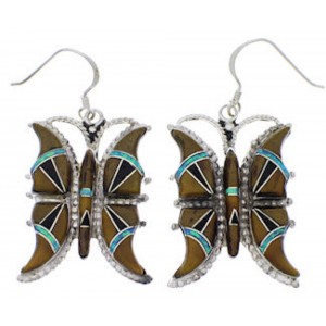Multicolor Inlay Sterling Silver Butterfly Earrings FX31835