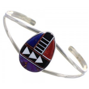 Sterling Silver Multicolor Inlay Cuff Bracelet MX27775
