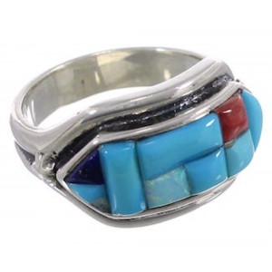 Authentic Sterling Silver Southwest Multicolor Ring Size 7-3/4 CX51680