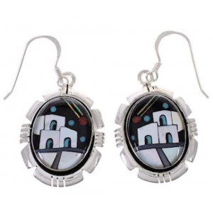 Multicolor Native American Village Design Silver Earrings PX31415