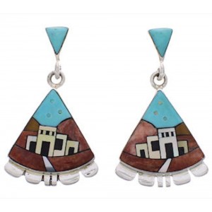Native American Or Pueblo Design Multicolor Silver Earrings PX31430