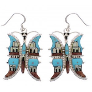 Multicolor Native American Village Design Butterfly Earrings PX31437