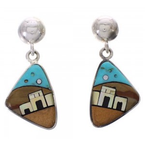 Multicolor And Silver Native American Village Design Earrings PX31448