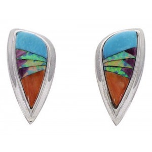 Southwest Multicolor Inlay Silver Earrings EX32260