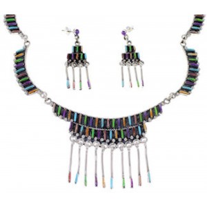 Multicolor Sterling Silver Jewelry Link Necklace Set PX34246