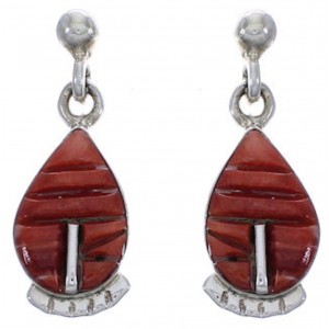 Southwestern Silver Red Oyster Shell Tear Drop Earrings TX43358