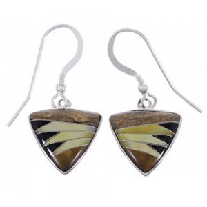 Sterling Silver Multicolor Inlay Hook Dangle Earrings FX32812