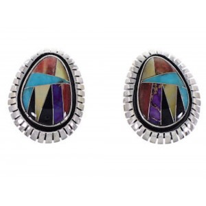 Multicolor Inlay Silver Southwest Post Earrings FX32852