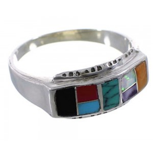 Southwest Multicolor Sterling Silver Ring Size 7-3/4 EX51451